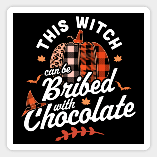 This Witch Can Be Bribed With Chocolate Halloween Fall Plaid Magnet